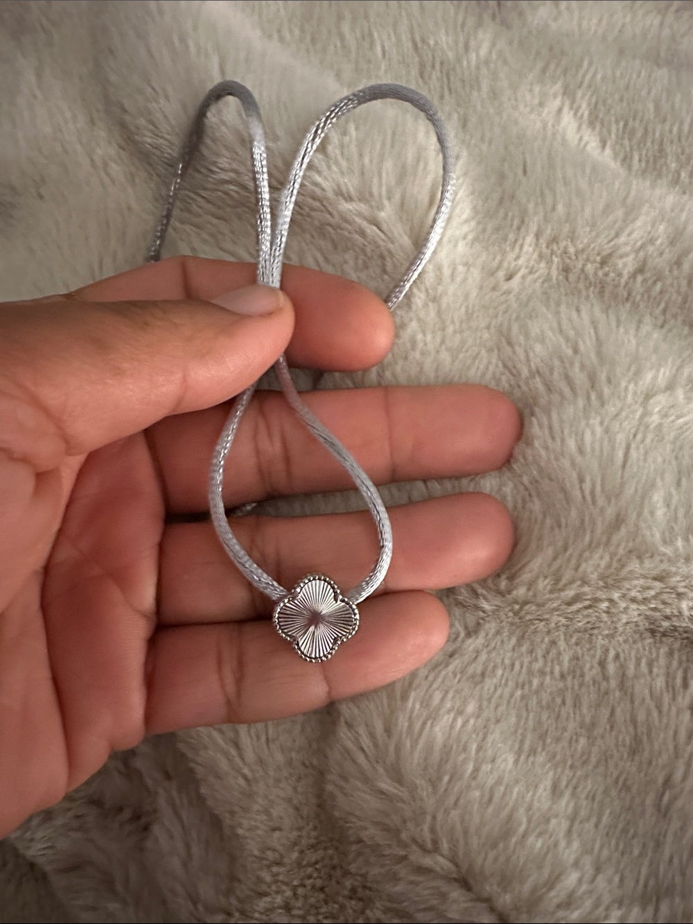 Silver Four-Leaf Pendant Cord Necklace - Women Jewelry